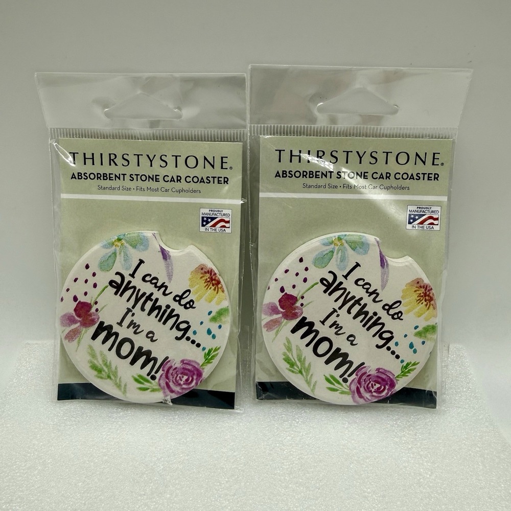 Thirstystone Absorbent Stone Car Coaster I Can Do Anything I'm A Mom Lot Of 2